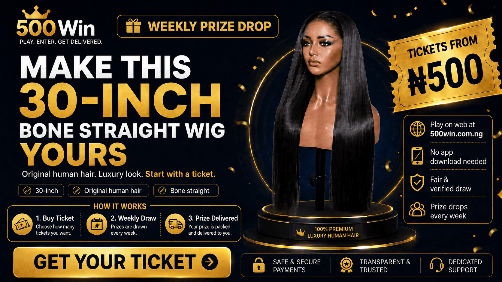 30-Inch Original Human Hair Bone Straight Wig